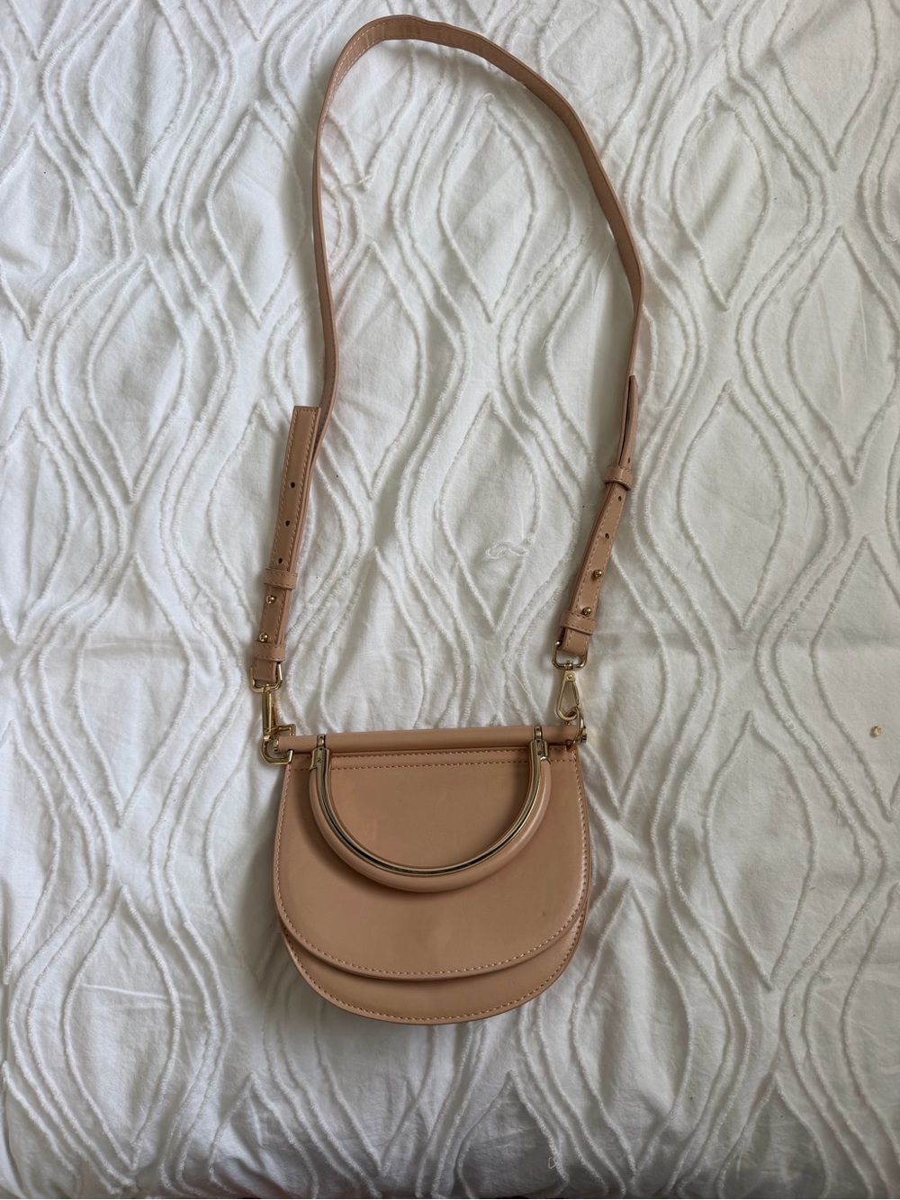 Topshop Nude/Tan Crossbody Saddle Bag with Gold Handle